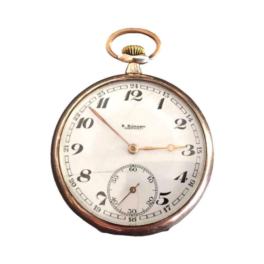 Antique Pocket Watch B. Buckmann Harpstedt Sterling Silver Rose Gold Germany